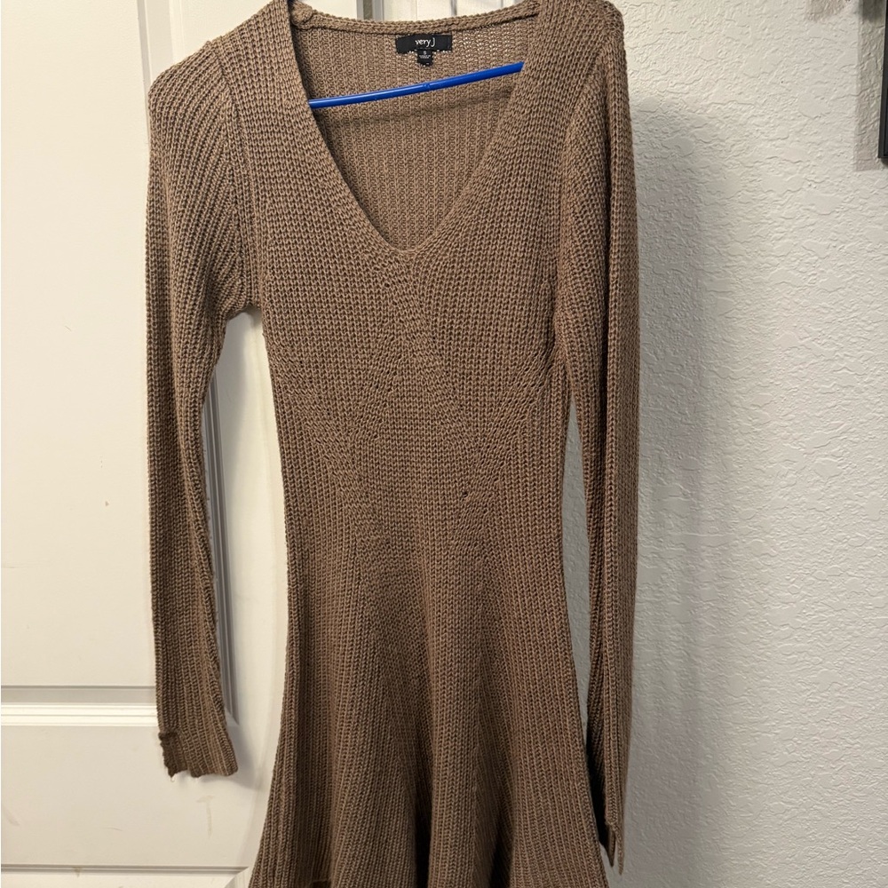 Very J Taupe Long Sleeve Knit Dress